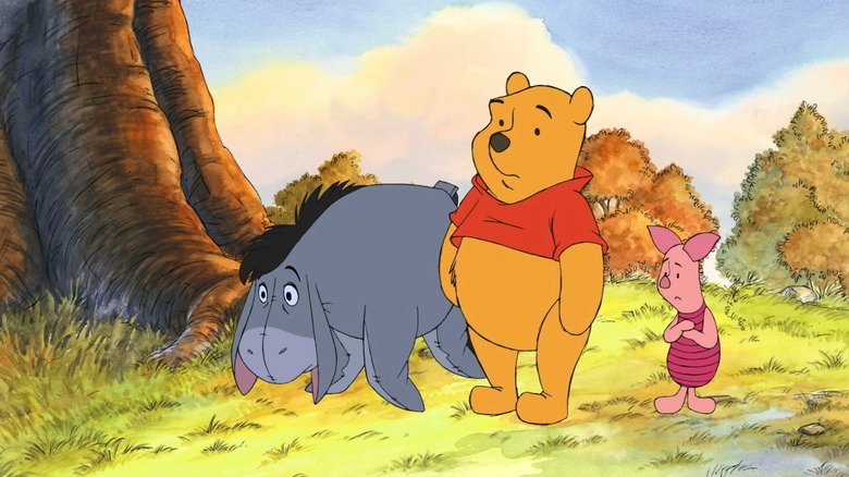 Eeyore, Pooh, and Piglet standing by each other in The Tigger Movie