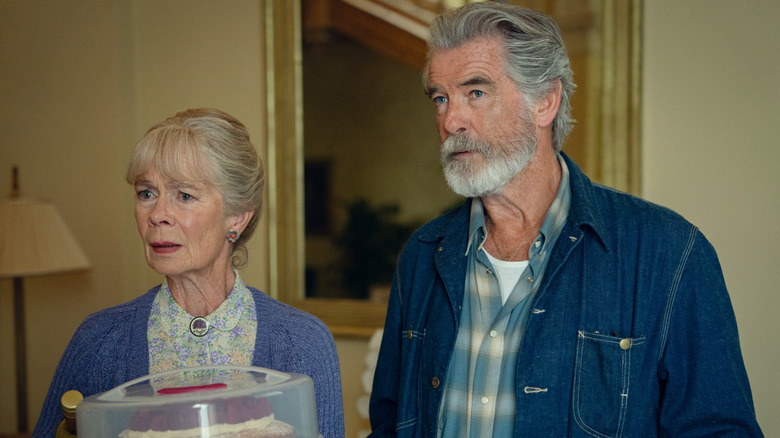 Pierce Brosnan's Ron Ritchie wearing denim in The Thursday Murder Club