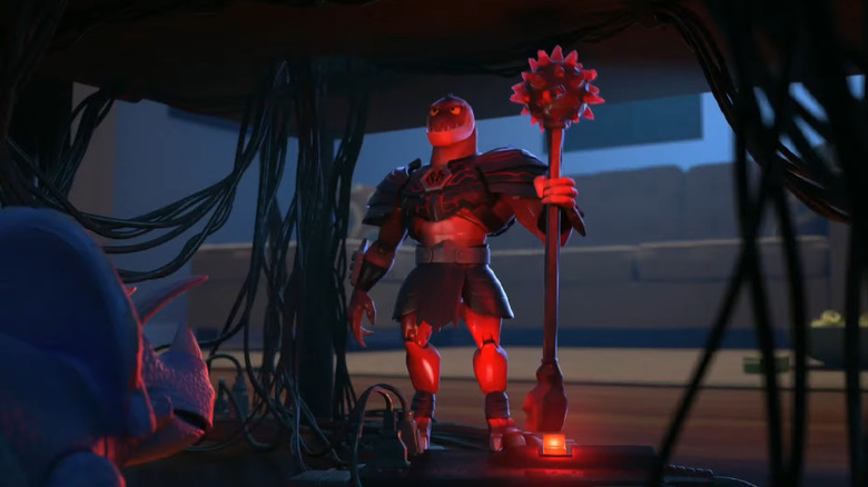 Reptillus about to shut off a video game in Toy Story Time Forgot