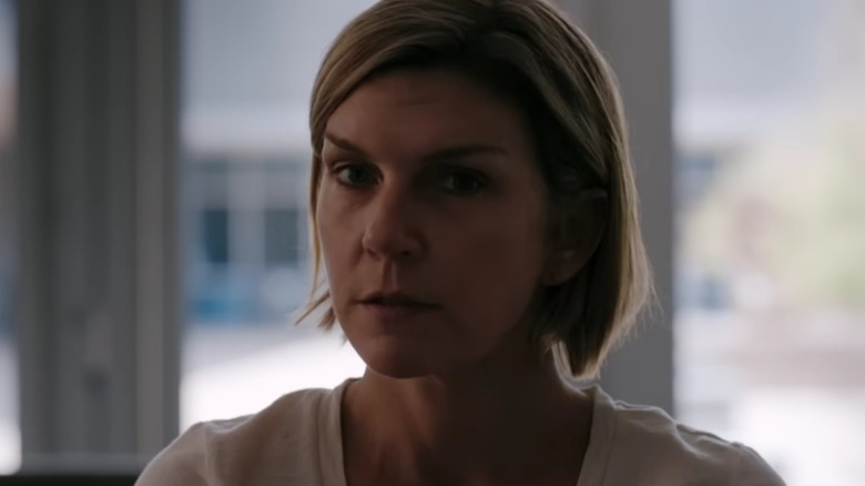 Rhea Seehorn's Carol Sturka looking surprised on Pluribus