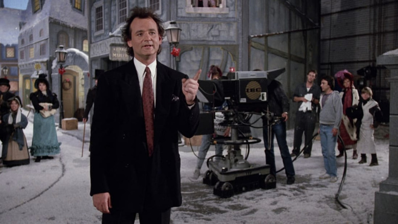 Bill Murray as Frank Cross on the set of Scrooged