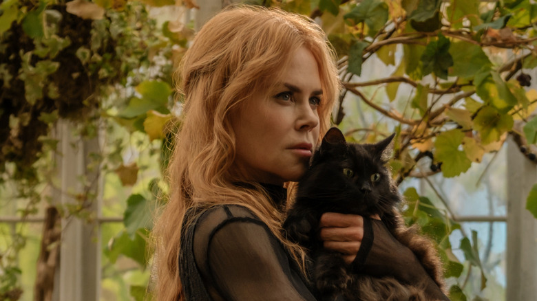 Nicole Kidman as Gilly Owens holding a black cat in Practical Magic 2