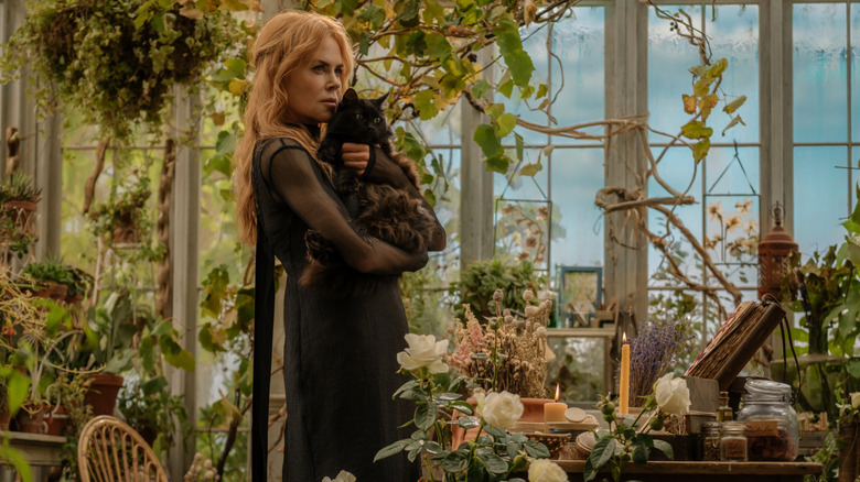 Gillian Owens holding a black cat in Practical Magic 2