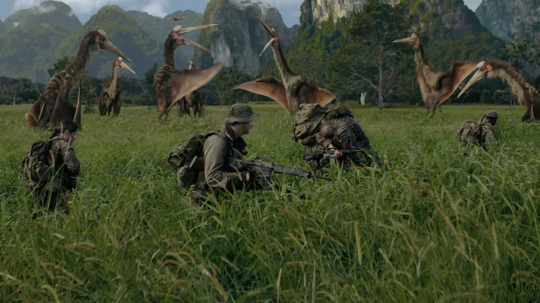 The pterodactyls attacking the soliders in the field in Primitive War