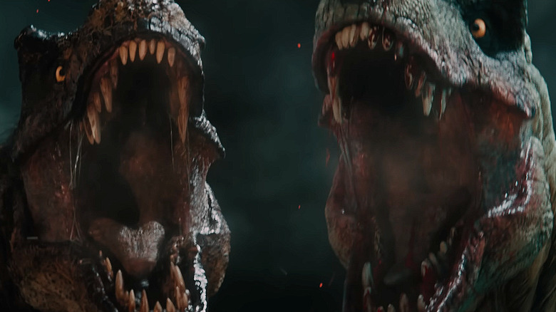The two T-rexs roaring side by side in Primitive War