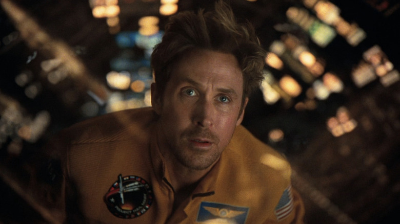Ryan Gosling's Rylan Grace is seen in closeup as he floats in his ship in Project Hail Mary