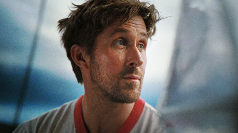 Ryan Gosling's Rylan Grace looks off to his left in closeup in Project Hail Mary