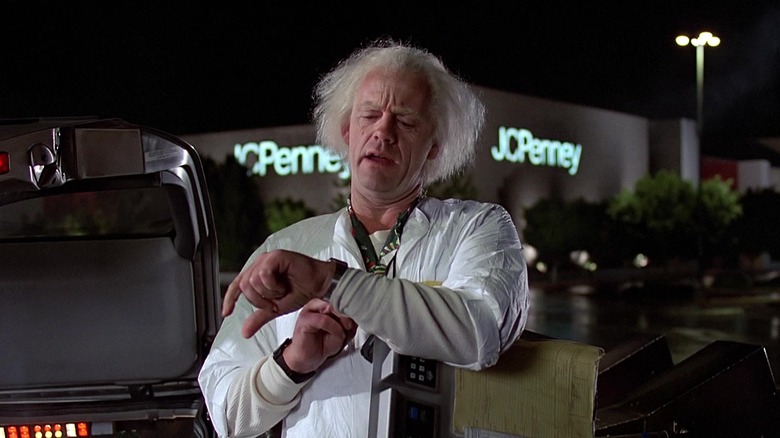 Doc Brown in a parking lot in Back to the Future