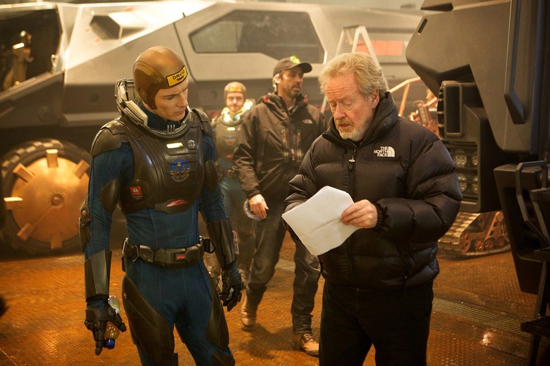 Ridley Scott and Michael Fassbender on Prometheus set