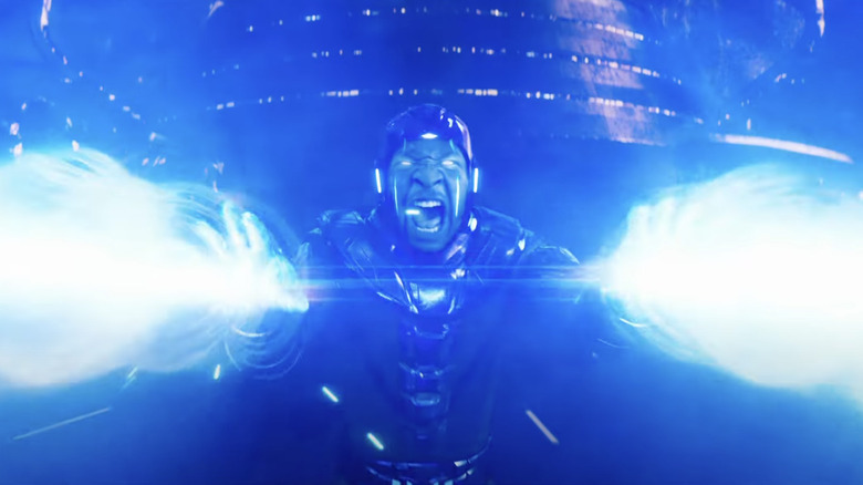 Jonathan Major as Kang The Conqueror blasting blue energy
