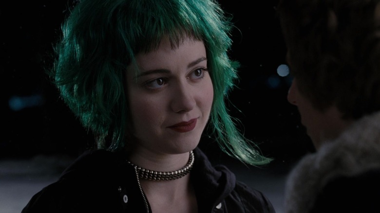Mary Elizabeth Winstead as Ramona Flowers (with green hair) smiling in the snow in Scott Pilgrim vs. the World