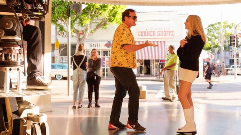 Quentin Tarantino and Margot Robbie filming Once Upon a Time in Hollywood