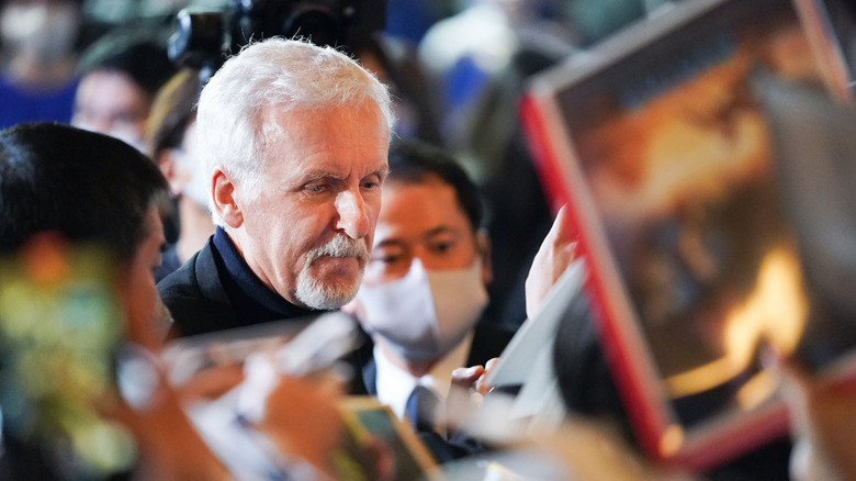 James Cameron greets fans during the "Avatar: The Way of Water" Japan Premiere at TOHO Cinemas Hibiya on December 10, 2022, in Tokyo, Japan