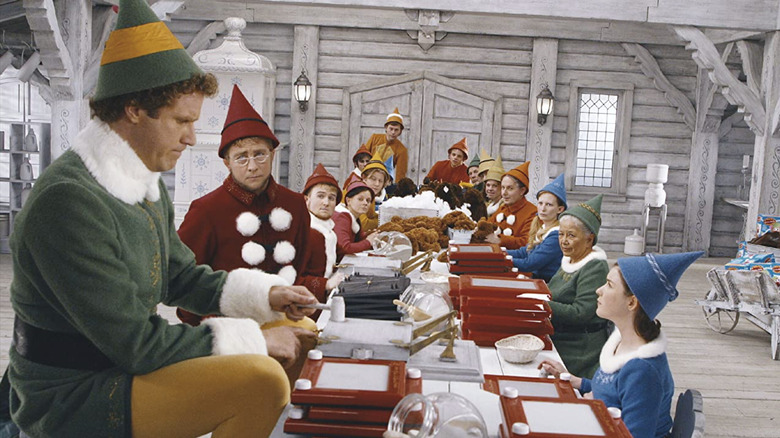 Buddy the Elf being scolded by the elf manager