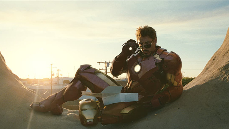 Tony Stark sitting in a giant donut