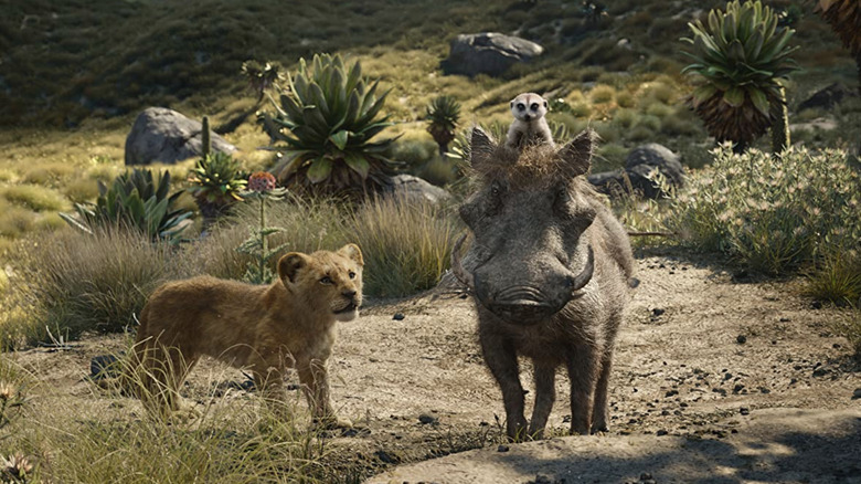 Simba, Pumba and Timon walking in the desert