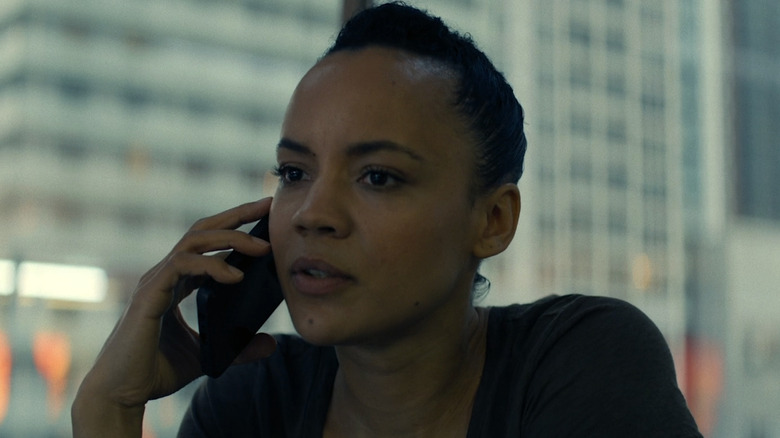 Maria Sten as Frances Neagley talks on her phone in Reacher