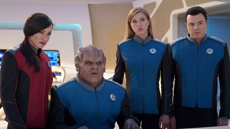 Halston Sage, Peter Macon, Adrianne Palicki, and Seth MacFarlane in The Orville