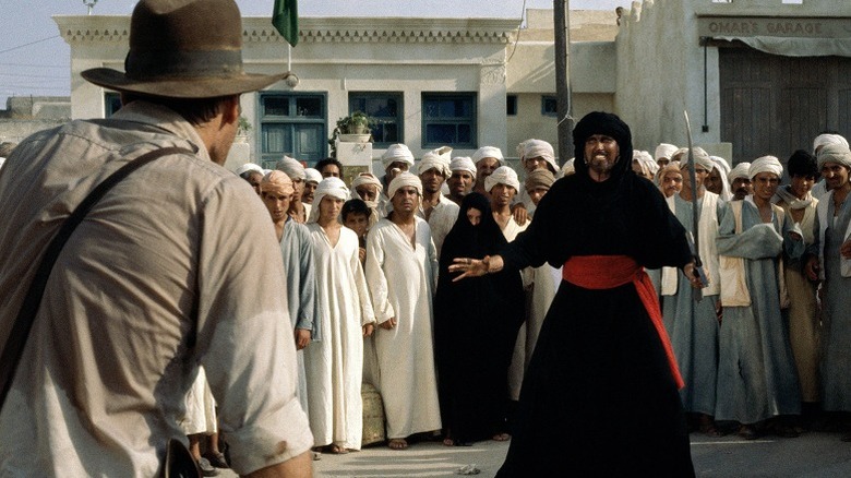 Indiana Jones shoots swordsman