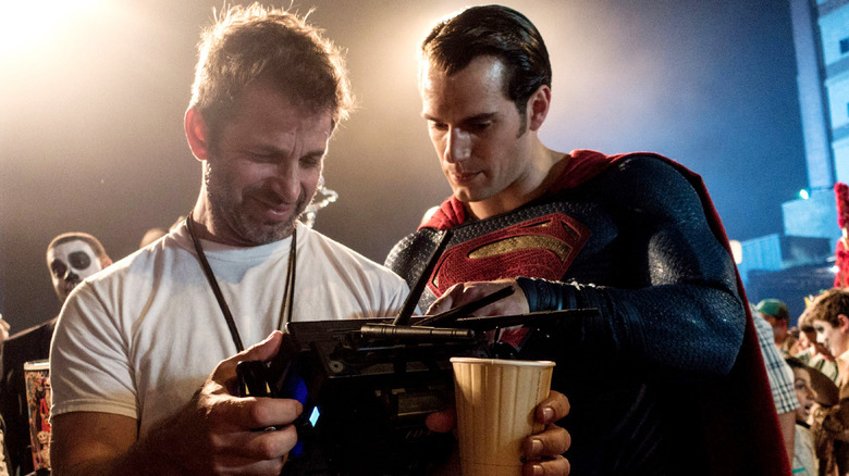 Zack Snyder with Henry Cavill on the Batman v Superman set
