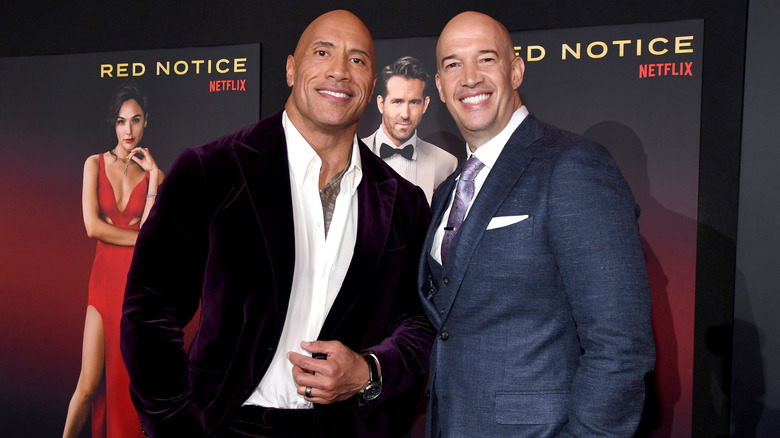 Dwayne Johnson and Hiram Garcia on the Red Notice red carpet