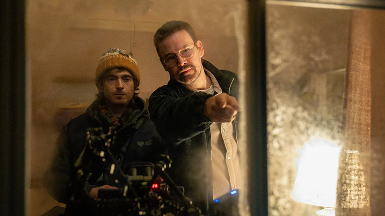 Zach Cregger directs Austin Abrams on the set of Resident Evil (2026)