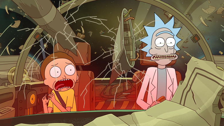 Morty and Rick crashing in Rick & Morty