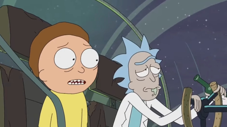 Morty is anxious watching Rick drunk the space ship at night in Rick and Morti