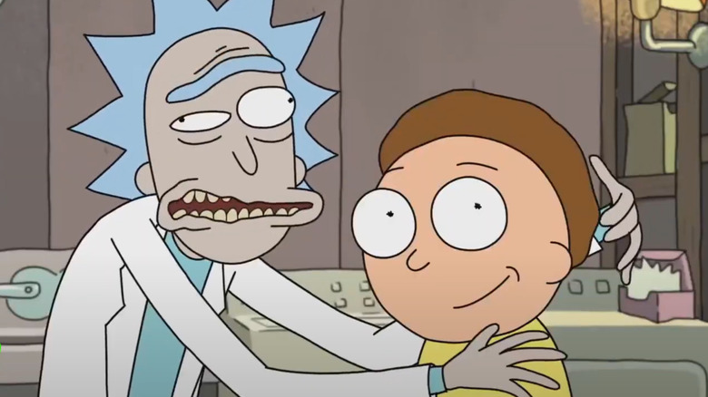 Rick yang mabuk terlihat menakutkan saat bersendawa di sebelah Morty di Rick dan Morty