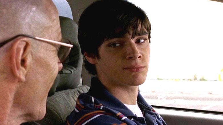 RJ Mitte as Walter White Jr. shoots a glance as Bryan Cranston as Walter White in Breaking Bad
