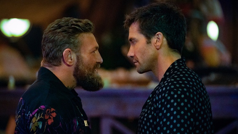 Jake Gyllenhaal as Dalton stares down Conor McGregor as Knox in Road House