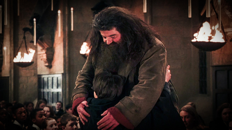 Robbie Coltrane and Daniel Radcliffe in Harry Potter and the Sorcerer's Stone