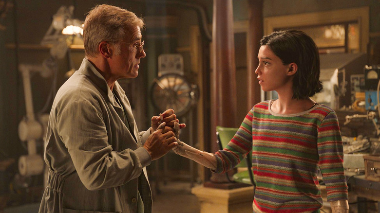 Christoph Waltz and Rosa Salazar in Alita: Battle Angel