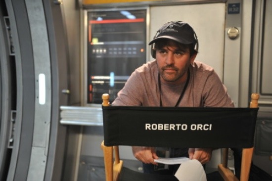 Roberto Orci on the set of Ender's Game