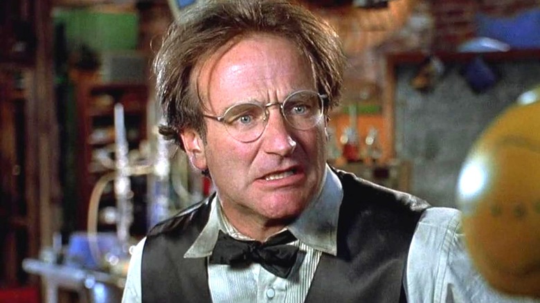 Robin Williams as Philip Brainard looking shocked (and wearing a bowtie) in Flubber