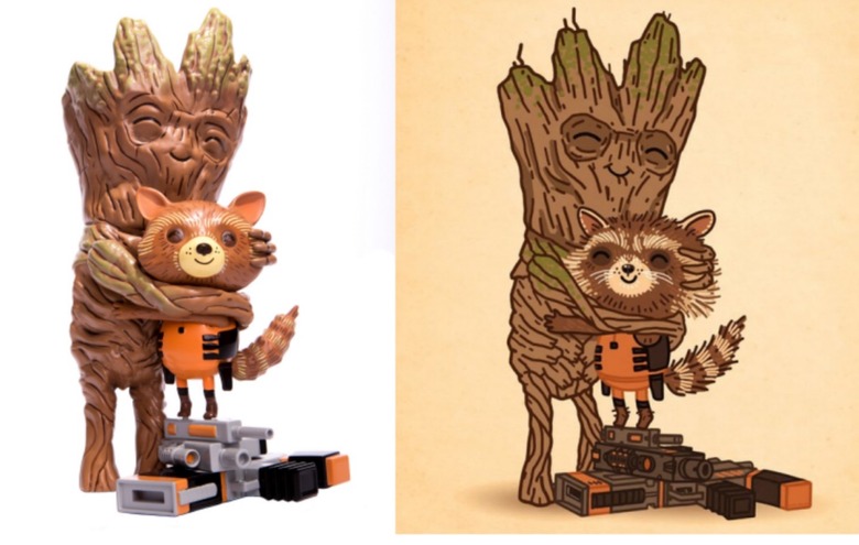 Mondo Rocket and Groot treehugger vinyl figure