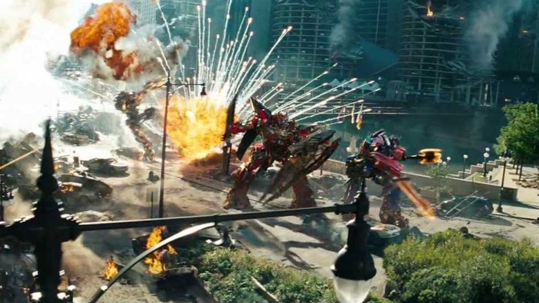 The Transformers are making a mess of downtown Chicago in "Transformers: Dark of the Moon"