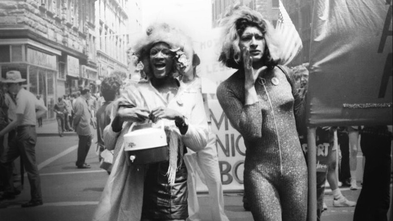 Marsha P. Johnson and Sylvia Rivera in the streets of NYC in The Death and Life of Marsha P. Johnson
