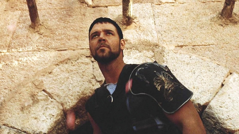 Maximus (Russell Crowe) emerging from an archway in Gladiator