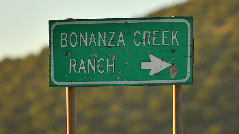 Road sign for Bonanza Creek Ranch, where "Rust" was filming in October of 2021