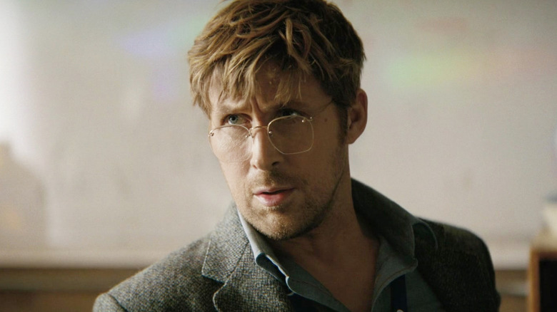 Ryan Gosling as Ryland Grace looking concerned in a classroom in Project Hail Mary