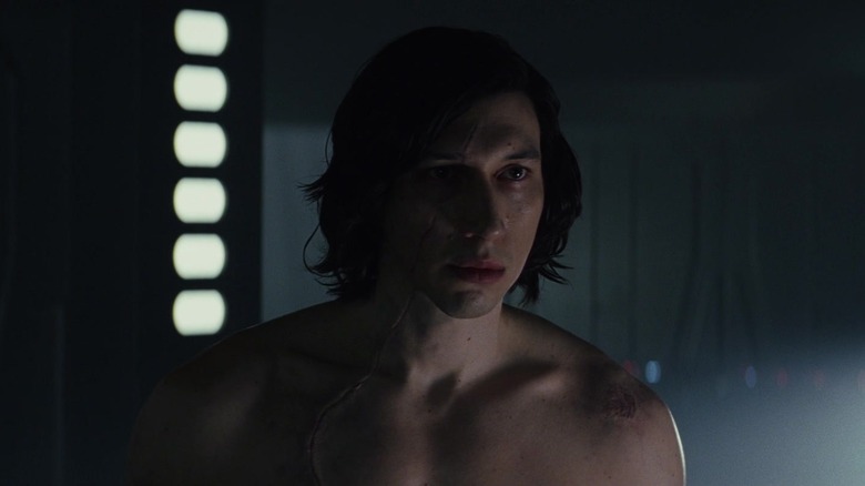 Kylo Ren of Adam Driver telling Rey that she needs to let the past die in Star Wars: The Last Jedi