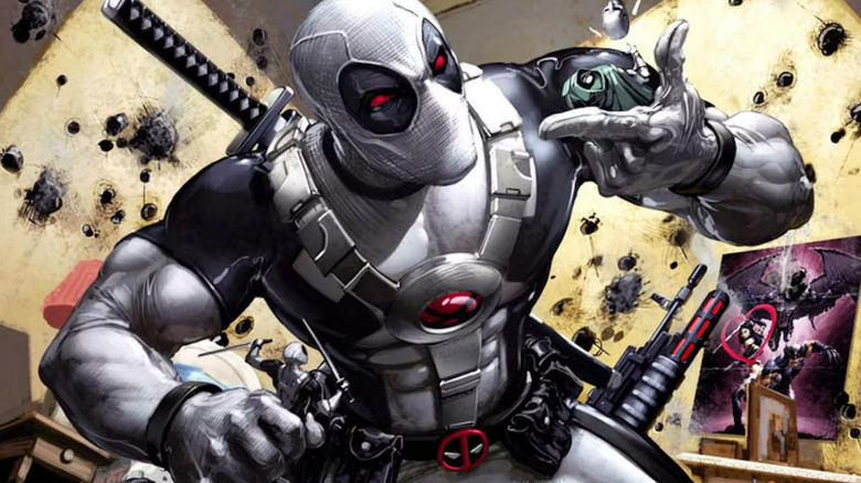Uncanny X-Force cover with Deadpool in his white and black costume