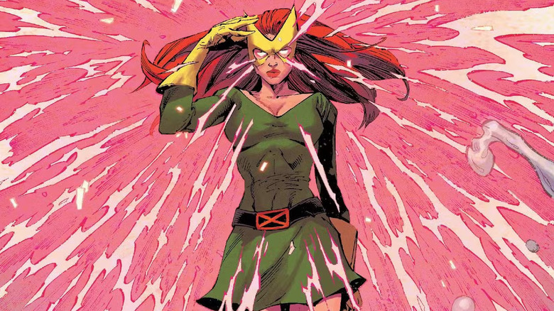 Jean Grey in her Marvel Girl costume using her psychic powers