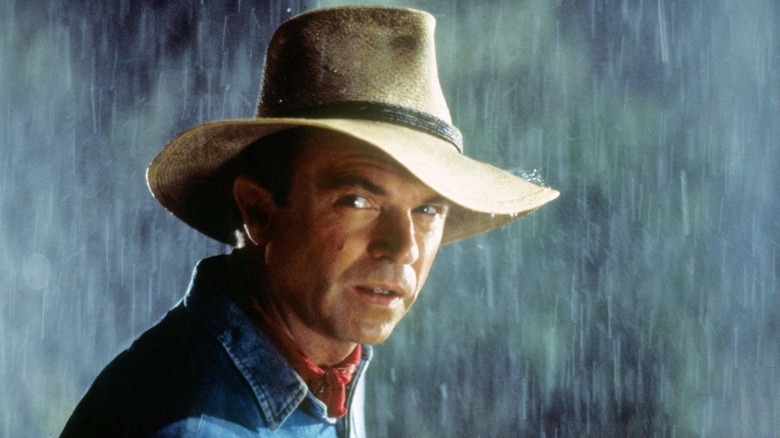 Dr. Alan Grant in the rain in Jurassic Park
