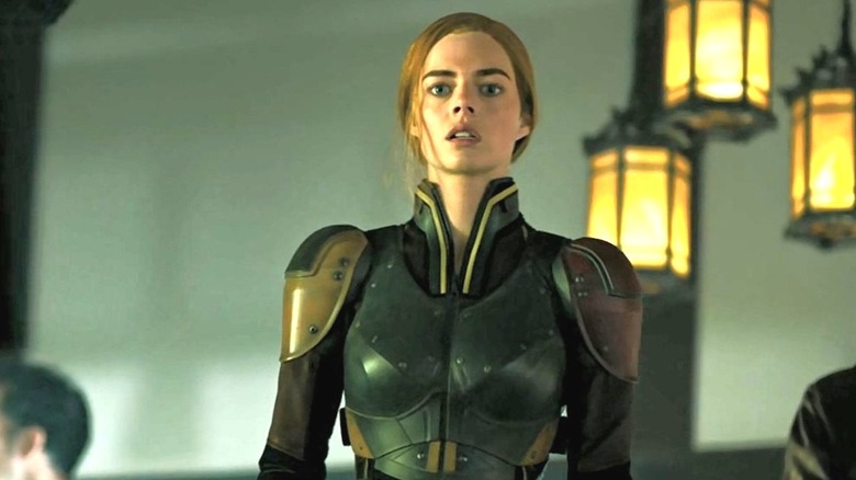 Samara Weaving as Scarlett with a shocked look on her face in Snake Eyes: G.I. Joe Origins