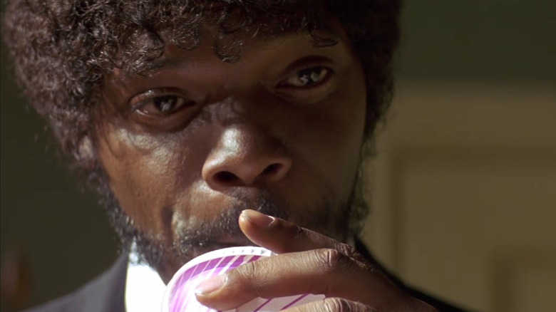Samuel L Jackson drinking a soda in Pulp Fiction