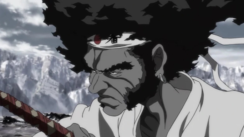 A closeup of the Afro Samurai in Afro Samurai
