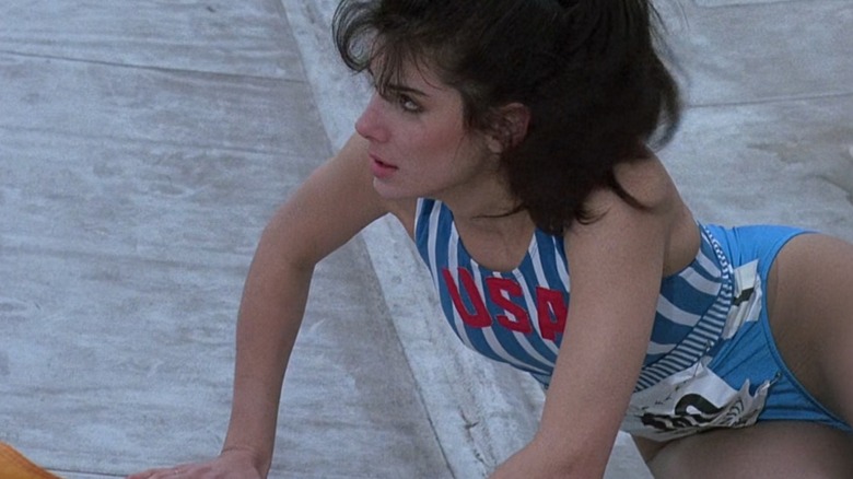 Kate Mason fallen over on an Olympic mat in Bionic Showdown: The Six Million Dollar Man and the Bionic Woman