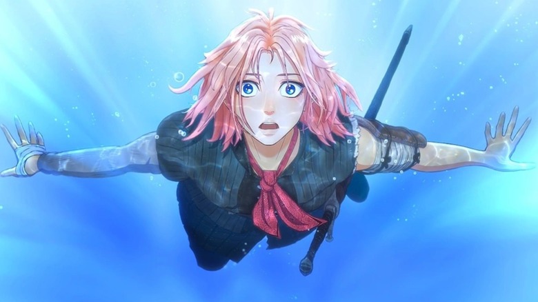 Scarlet (2025) - Scarlet swimming through water, looking astonished